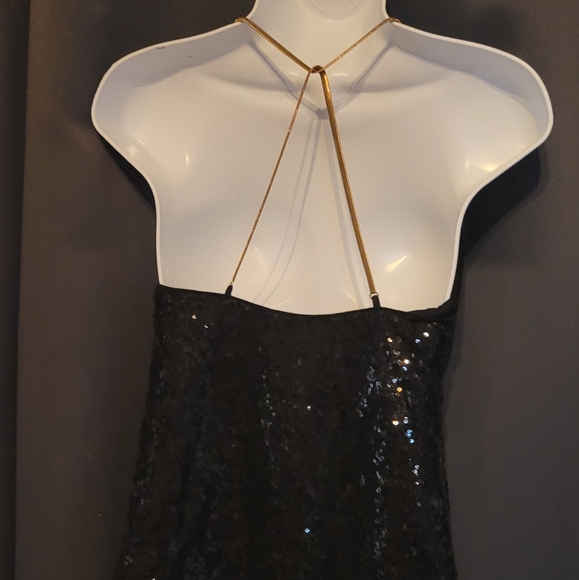 Black and Gold Chain Sequin Halter Top Sparkly Sequin Top - Picture 2 of 14